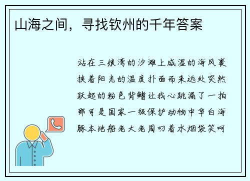 山海之间，寻找钦州的千年答案